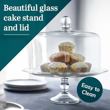 Libbey Selene Glass Cake Stand with Dome Lid, Elegant Curved Footed Glass Cake Holder, Covered Cake Stand, Versatile Glass Dome