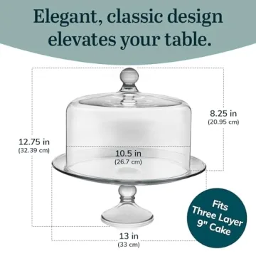 Libbey Selene Glass Cake Stand with Dome Lid, Elegant Curved Footed Glass Cake Holder, Covered Cake Stand, Versatile Glass Dome
