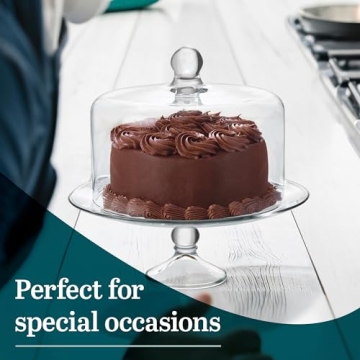 Libbey Selene Glass Cake Stand with Dome Lid, Elegant Curved Footed Glass Cake Holder, Covered Cake Stand, Versatile Glass Dome