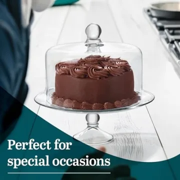 Libbey Selene Glass Cake Stand with Dome Lid, Elegant Curved Footed Glass Cake Holder, Covered Cake Stand, Versatile Glass Dome