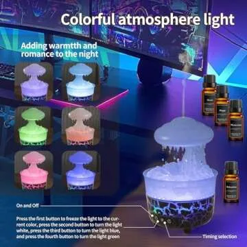 BOHOFAM Aroma Essential Oil Diffuser,Rain Cloud humidifier Simultaneously Water Drip and Air Mist,Rain Diffuser with 4 Hotel Collection Essential Oils for Home,Bedroom,Colorful Light(Black)