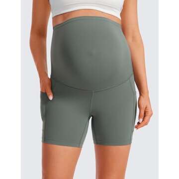 CRZ YOGA Womens Butterluxe Maternity Yoga Biker Shorts with Pockets 5" - Over The Belly Pregnancy Wo...