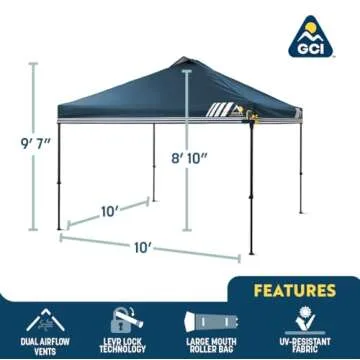 GCI Outdoor LevrUp Canopy Tent, 10x10, Easy Setup