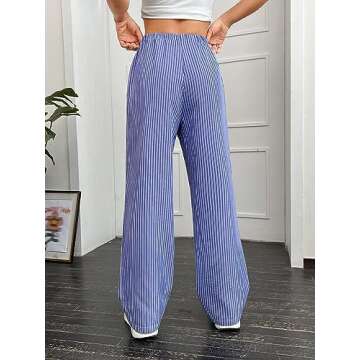 OYOANGLE Women's Straight Wide Leg Trousers Striped Print Letter Patched Detail High Waist Y2K Fashi...