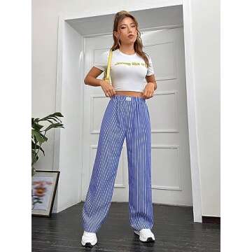 OYOANGLE Women's Stylish Wide Leg Striped Trousers