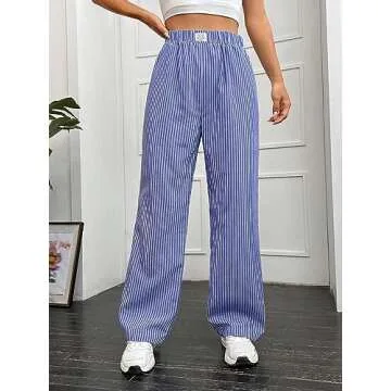 OYOANGLE Women's Stylish Wide Leg Striped Trousers