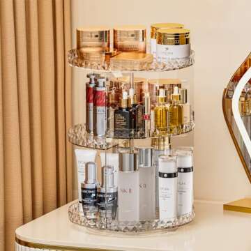 360 Rotating Makeup Organizer, Adjustable Layers Spinning Skincare Organizers, Perfume Organizer Laz...