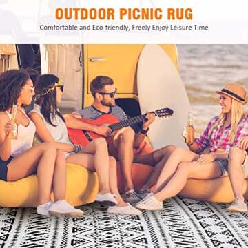 Pendolr 5’x8’ Outdoor Rug Waterproof Carpet Patio Rug Outdoor Plastic Straw Rug Camping Rug Reversible Outside Outdoor Area Rug for Balcony Deck Backyard RV Picnic Beach Black&White 02#