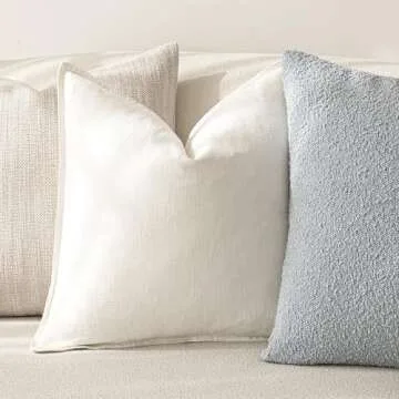 Foindtower Pack of 2, Decorative Linen Soild Throw Pillow Covers Soft Accent Lumbar Cushion Case Boho Farmhouse Neutral Pillowcase for Couch Sofa Bed Living Room Home Decor 12 x 20 Inch Cream White