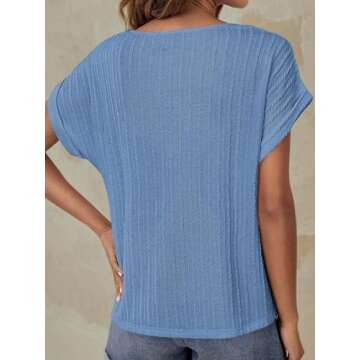 Afkwek Womens Casual Tops Crewneck Short Sleeve Cap Sleeve Spring Shirts for Women Solid Blouses Loose Fit Summer Work Tops for Women Blue XX-Large