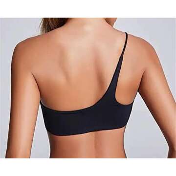 CAKCEATL Women’s Sexy One Shoulder Backless Crop Cami Top Asymmetrical Neck Sleeveless Slim Fit Crop Tank Top Yoga Sports Black