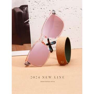 TIANYESY Sunglasses Womens Vintage Polarized Sunglasses Square Trendy Classic Simple Fashion Retro (Pink)