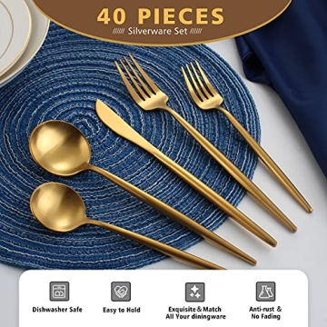Oliviola 40-Piece Matte Gold Silverware Set for 8
