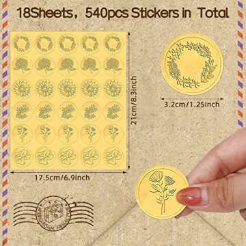 540 Pieces Gold Wax Seals Stickers Embossed Envelope Gold Foil Self Adhesive Wax Stickers for Weddin...