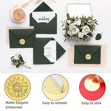 540 Pieces Gold Wax Seals Stickers Embossed Envelope Gold Foil Self Adhesive Wax Stickers for Wedding Greeting Cards Invitations Party Certification, 6 Patterns