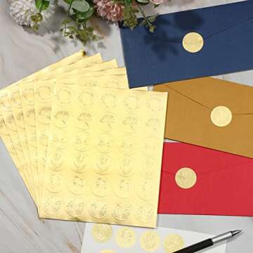540 Pieces Gold Wax Seals Stickers Embossed Envelope Gold Foil Self Adhesive Wax Stickers for Wedding Greeting Cards Invitations Party Certification, 6 Patterns