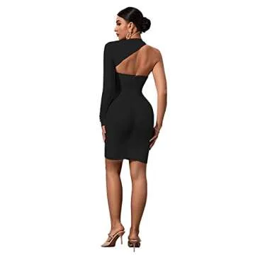 Maketina One Shoulder Black Bandage Party Dress