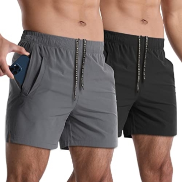 Lempue 2 Pack Workout Gym Shorts for Men 5 Inch Lightweight Running Shorts Quick Dry Sports Athletic...
