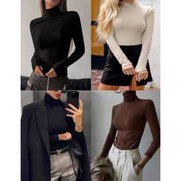 Ekouaer Women's Slim Fit Thermal Turtleneck Tops
