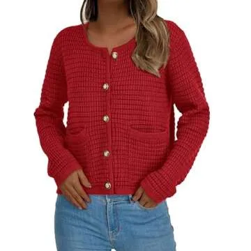 PRETTYGARDEN Women's Knit Cardigan Sweaters Fall Fashion Long Sleeve Open Front Button Down Trendy C...