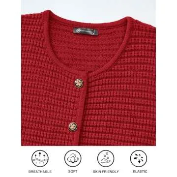 PRETTYGARDEN Women's Knit Cardigan Sweaters Fall Fashion Long Sleeve Open Front Button Down Trendy Casual Sweater Jacket (Red,Small)