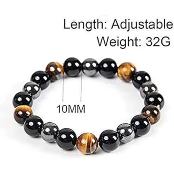 WFJ Black Obsidian Hematite Triple Protection Bracelet Tiger Eye Beads Bracelets for Men and women（10MM）, Set of 2 black,gray 19cm