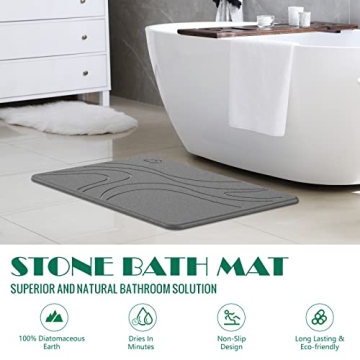 DREAVIO Quick Dry Stone Bath Mat - Super Absorbent Diatomaceous Mat