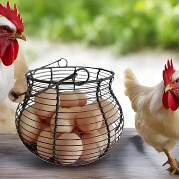 LINCOUNTRY. Farmhouse Wire Egg Baskets for Gathering Fresh Egg With Handle, Round Metal Chicken Basket Collecting Fresh Egg Holder, Vintage Style for Countertop Kitchen