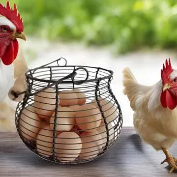 LINCOUNTRY. Farmhouse Wire Egg Baskets for Gathering Fresh Egg With Handle, Round Metal Chicken Basket Collecting Fresh Egg Holder, Vintage Style for Countertop Kitchen