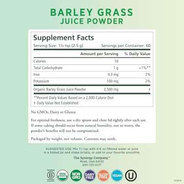 PURE SYNERGY Organic Barley Grass Juice Powder - Energizing Detox Support