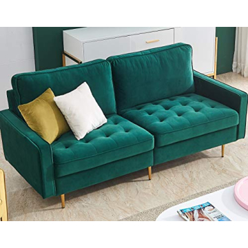 Danxee Velvet Fabric Sofa Couch 71" Wide Mid Century Modern Tufted Fabric Sofa Living Room Sofa 700l...