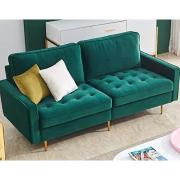 Danxee Velvet Fabric Sofa Couch 71" Wide Mid Century Modern Tufted Fabric Sofa Living Room Sofa 700l...