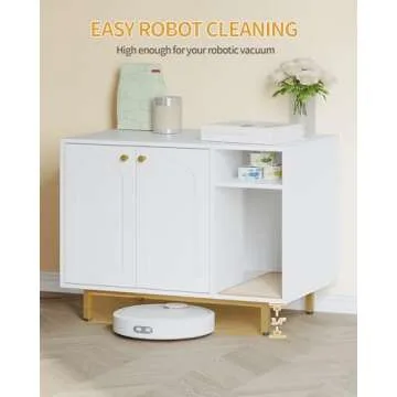 Hzuaneri Cat Litter Box Enclosure, Hidden Litter Box Furniture, Wooden Pet House Side End Table, Storage Cabinet Bench for Living Room, Bedroom, 31.5 x 19.7 x 23.9 inches, White and Gold 01503GCLB