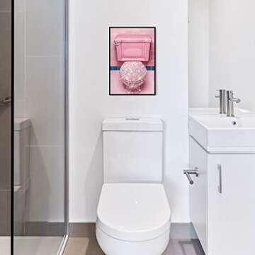 AllBlue Glitter Pink Bathroom Decor Wall Art Shine Toilet Print Glam Bathroom Poster Wall Decor Set of 4 Artwork for Wall Pictures Home Decorations (8x12 in UNFRAMED, Pink)