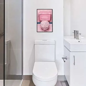 AllBlue Glitter Pink Bathroom Decor Wall Art Shine Toilet Print Glam Bathroom Poster Wall Decor Set of 4 Artwork for Wall Pictures Home Decorations (8x12 in UNFRAMED, Pink)