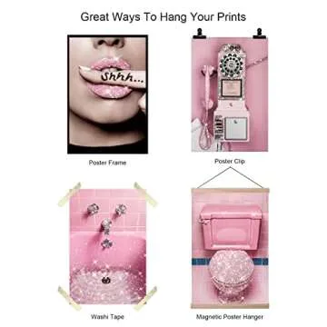 AllBlue Glitter Pink Bathroom Decor Wall Art Shine Toilet Print Glam Bathroom Poster Wall Decor Set of 4 Artwork for Wall Pictures Home Decorations (8x12 in UNFRAMED, Pink)