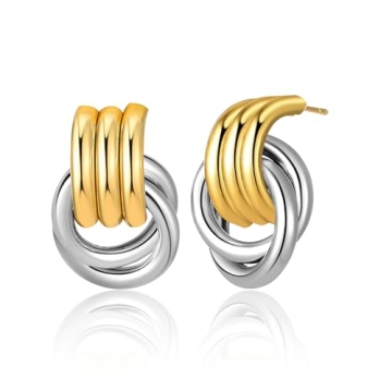 Stylish POWNOOL Chunky Gold Geometric Earrings - Lightweight Fashion Statement