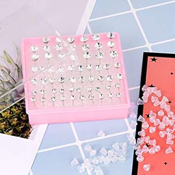 Stuppendux 16G 60PCS Diameter 3mm 4mm 6mm Universal White Zircon Plastic Silcone Anti-Allergy Studs Ear Nail Ear Needle Mixed Color Set Earrings Set for Women Men