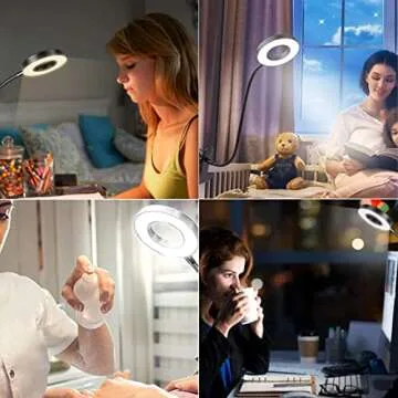 LuxLumin LED Desk Lamp with Clamp for Video Conference Lighting, USB Light for Laptop Zoom Meetings, Clip on LED Ring Light for Computer Webcam Lighting Dimmable White