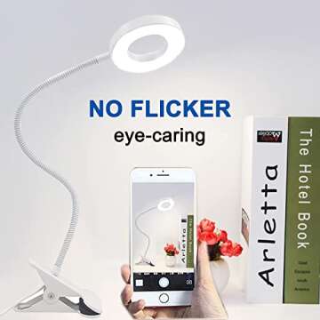 LuxLumin LED Desk Lamp with Clamp for Video Conference Lighting, USB Light for Laptop Zoom Meetings, Clip on LED Ring Light for Computer Webcam Lighting Dimmable White