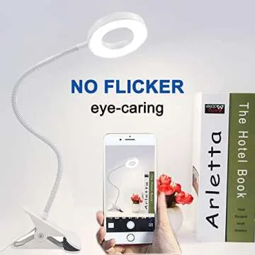LuxLumin LED Desk Lamp with Clamp for Video Conference Lighting, USB Light for Laptop Zoom Meetings, Clip on LED Ring Light for Computer Webcam Lighting Dimmable White