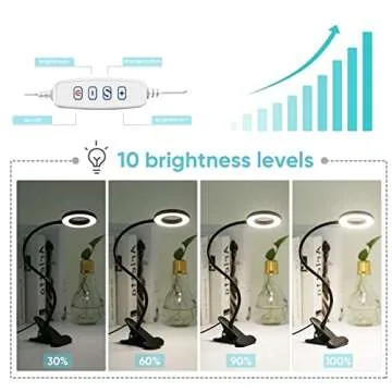 LuxLumin LED Desk Lamp with Clamp for Video Conference Lighting, USB Light for Laptop Zoom Meetings, Clip on LED Ring Light for Computer Webcam Lighting Dimmable White