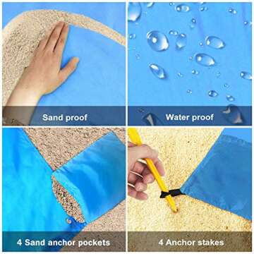 AMADAFAYA Sandfree Beach Blanket，Waterproof Sandproof Beach Mat 79''×83''for 3-7 Adults, Oversized Large Portable Lightweight Pocket Picnic Blanket,Outdoor Blanket for Travel, Camping, Hiking