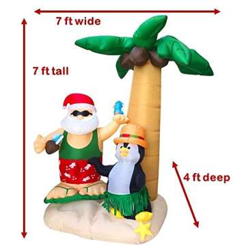 HappyThings! Christmas in July Inflatables Outdoor Decorations for The Yard Blow Up Santa on Vacatio...
