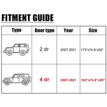 X AUTOHAUX Car Cover for Jeep Wrangler JK JL YJ TJ 4 Door 2007-2021 Outdoor Waterproof Sun Rain Dust...