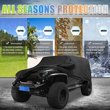 X AUTOHAUX Car Cover for Jeep Wrangler JK JL YJ TJ 4 Door 2007-2021 Outdoor Waterproof Sun Rain Dust Wind Snow Protection w/Driver Door Zipper Black