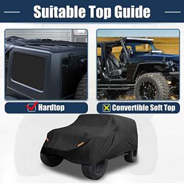 X AUTOHAUX Car Cover for Jeep Wrangler JK JL YJ TJ 4 Door 2007-2021 Outdoor Waterproof Sun Rain Dust Wind Snow Protection w/Driver Door Zipper Black