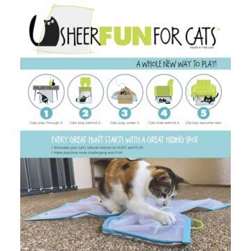 Sheer Fun, Cat Toy, Renews Old Toys, Engages Hunting Instincts, Made in USA, Ball, Versatile, Quiet, Crinkle Edges, Cats, Kittens, playmat, Bed, Hide and Seek, Blue & White, 27"x37"