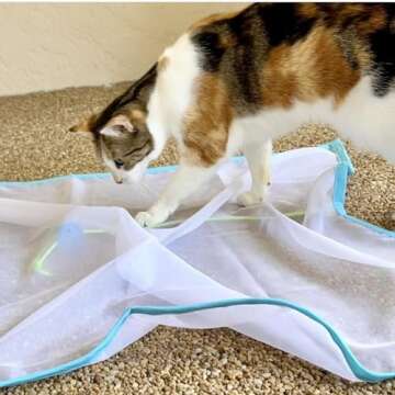Sheer Fun, Cat Toy, Renews Old Toys, Engages Hunting Instincts, Made in USA, Ball, Versatile, Quiet, Crinkle Edges, Cats, Kittens, playmat, Bed, Hide and Seek, Blue & White, 27"x37"