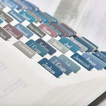 Earthy Blue Bible Tabs for Women and Men, Large Print Laminated Bible Tabs, Easy to Read, Easy to Apply, Bible Journaling Tabs